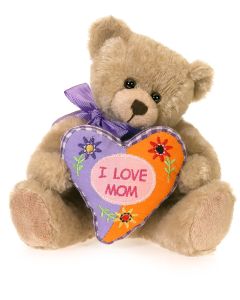 I Love Mom Patchwork Pillow Bear